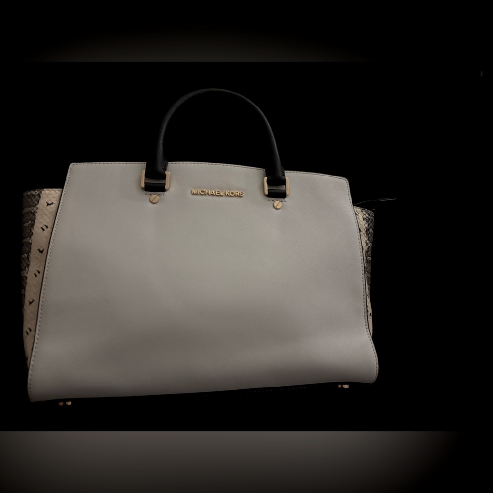 MICHAEL Michael Kors Gray and Black Selma Satchel.